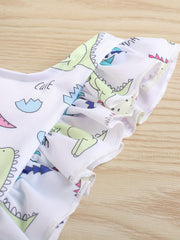 Baby Girls Dinosaur Print Ruffle Trim Swimsuit