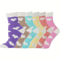 6 Pairs Geometric Pattern Warm Fuzzy Floor Socks Women's Stockings