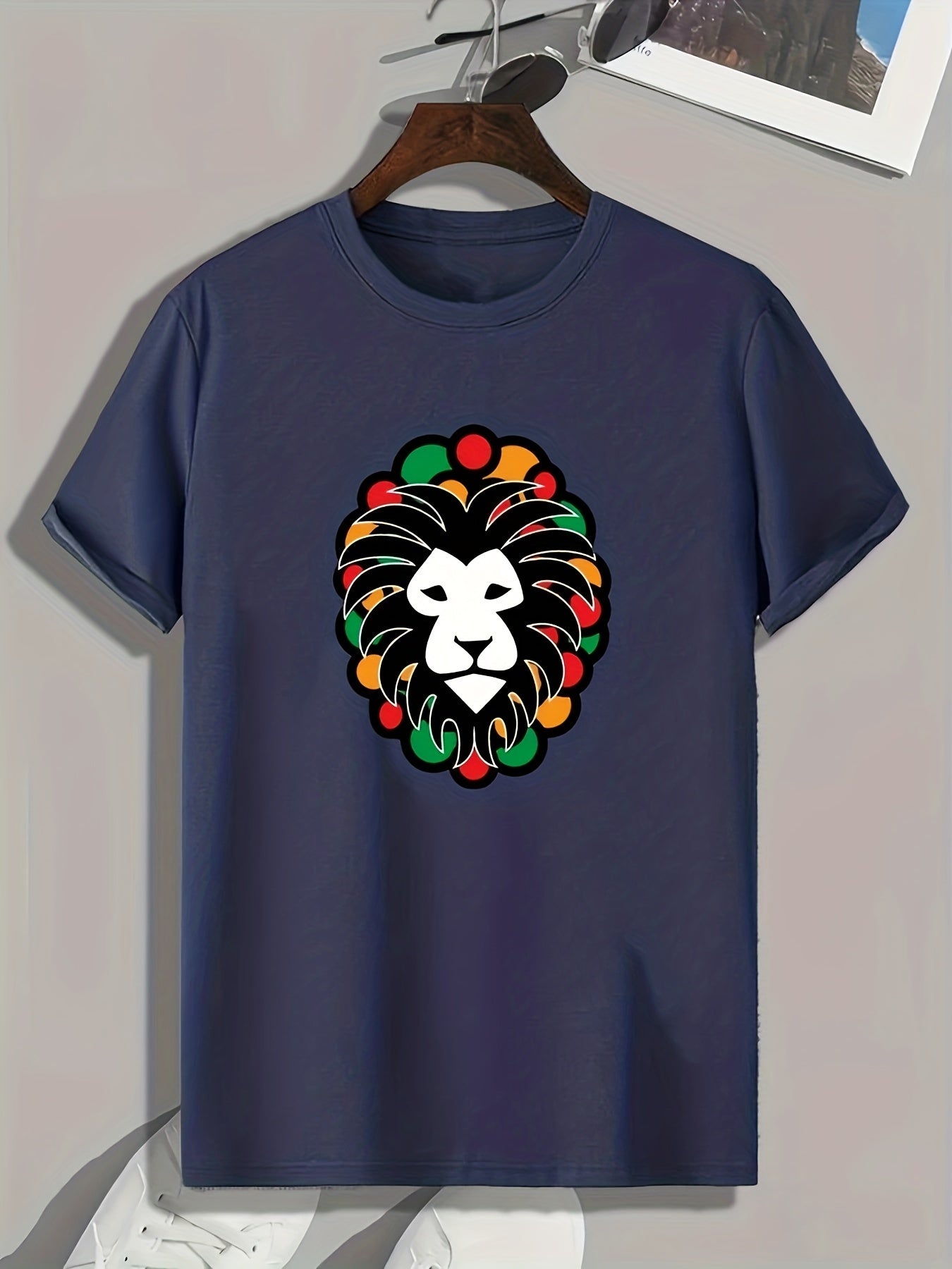 Lion Pattern Print Men's Sports T-shirt Graphic Tee