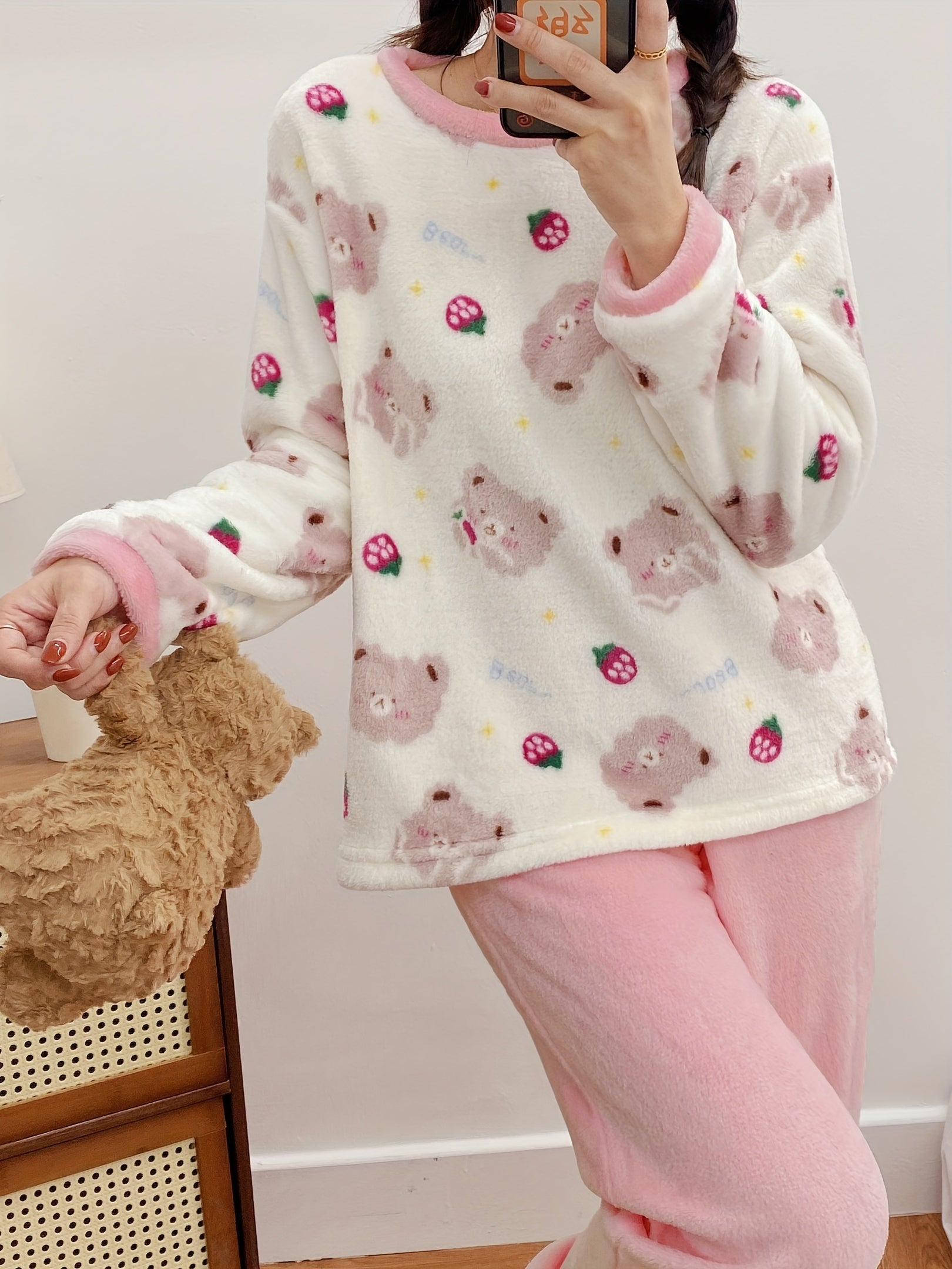 Teddy Bear Thermal Loungewear Long Sleeve Pajama Set