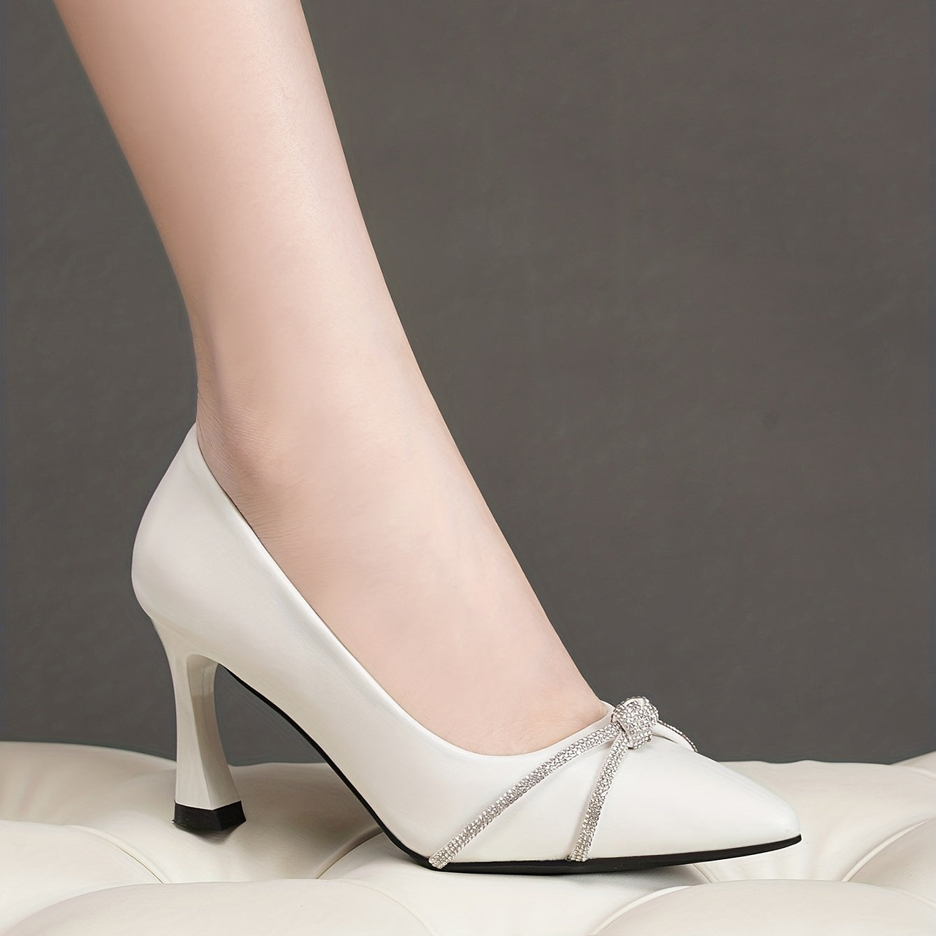 Knot Strap Stiletto Heels Faux Leather Pumps