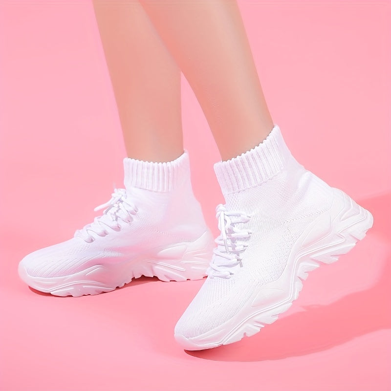 Women's Solid Sock Sneakers Lace Up Chunky Shoes