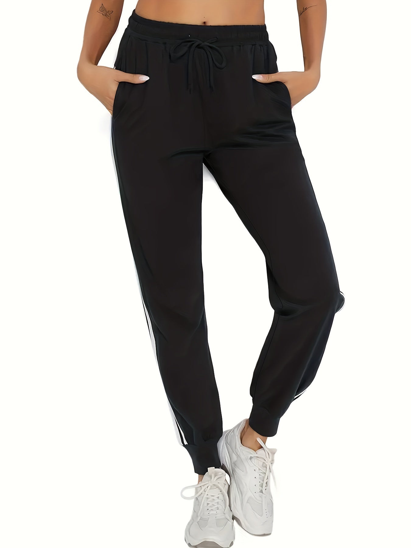 Women's Plus Striped Side Tie Waist Fitness Trousers