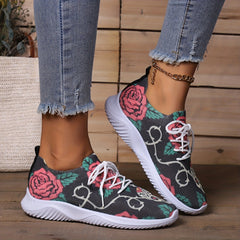 Women's Halloween Skull & Rose Printed Knit Sneakers