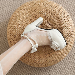 Women's Platform Chunky Heels Lace Ankle Strap High Heels