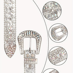 Kids Rhinestone Western Leather Belt for Boys Girls