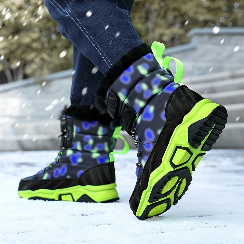 Boy's High Top Snow Boots Cozy Non-slip Warm Outdoor Hiking Shoes