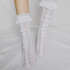 Ruffle Bow Socks Women's Lolita Stockings