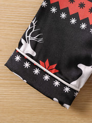 Kids Satin Lounge Wear Homewear Top & Pants Set Pajamas Set With Elk Pattern