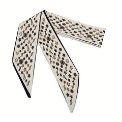 Houndstooth Print Skinny Scarf Long Ribbon Neckerchief Twilly Scarf