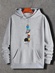 Planets Print Hoodie Men's Casual Graphic Pullover Hoodie