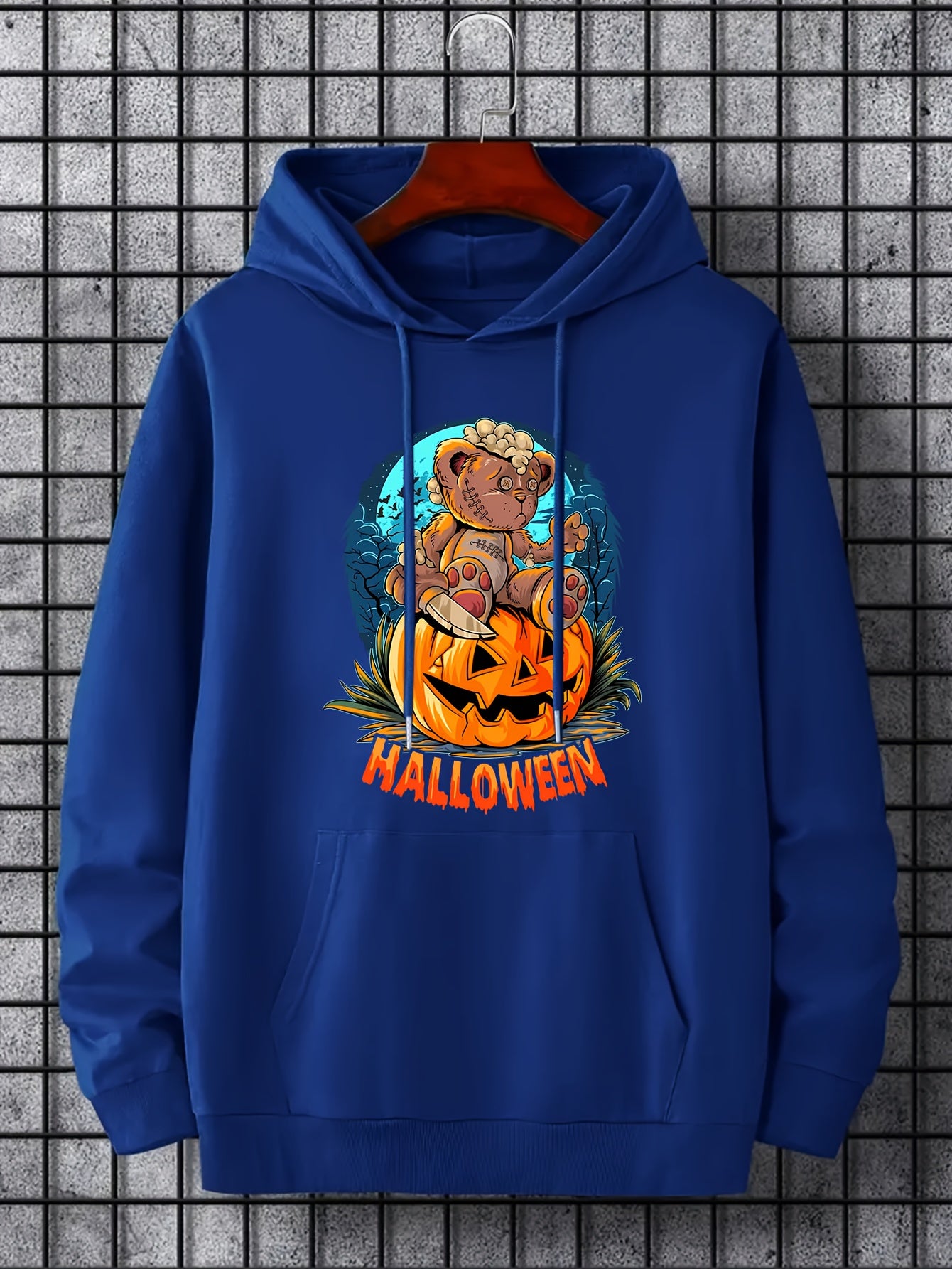 Men's Halloween Bear Graphic Hoodie Slightly Stretch Sweatshirt