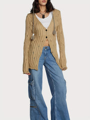 Button Front Cut Out Cardigan for Women