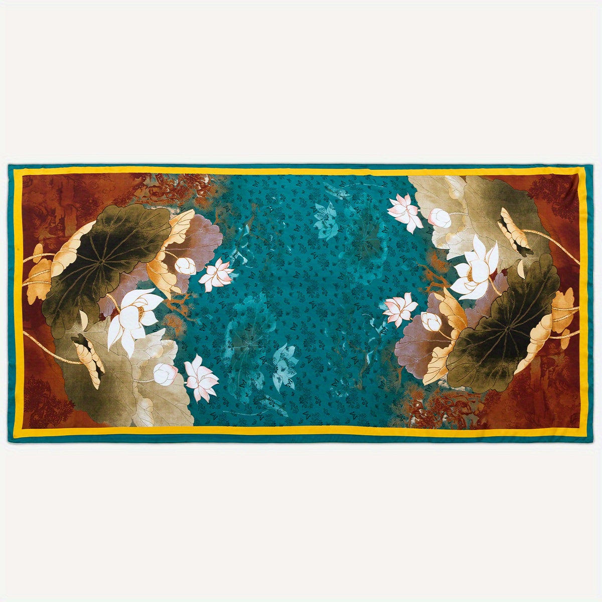 Women Colorful Feathers Print Oblong Scarf Multicolored Head Wrap Silky Shawl