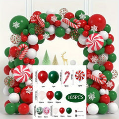 Christmas Balloons Garland Arch Kit - Red Green Balloons - Snowflakes Ornaments
