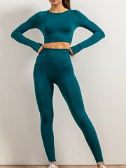 Solid Workout Set Stretch Sports Suit Crop Tank Top & Leggings