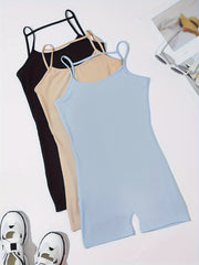 Backless Spaghetti Strap Yoga Bodysuit Ribbed Cami Sports Romper