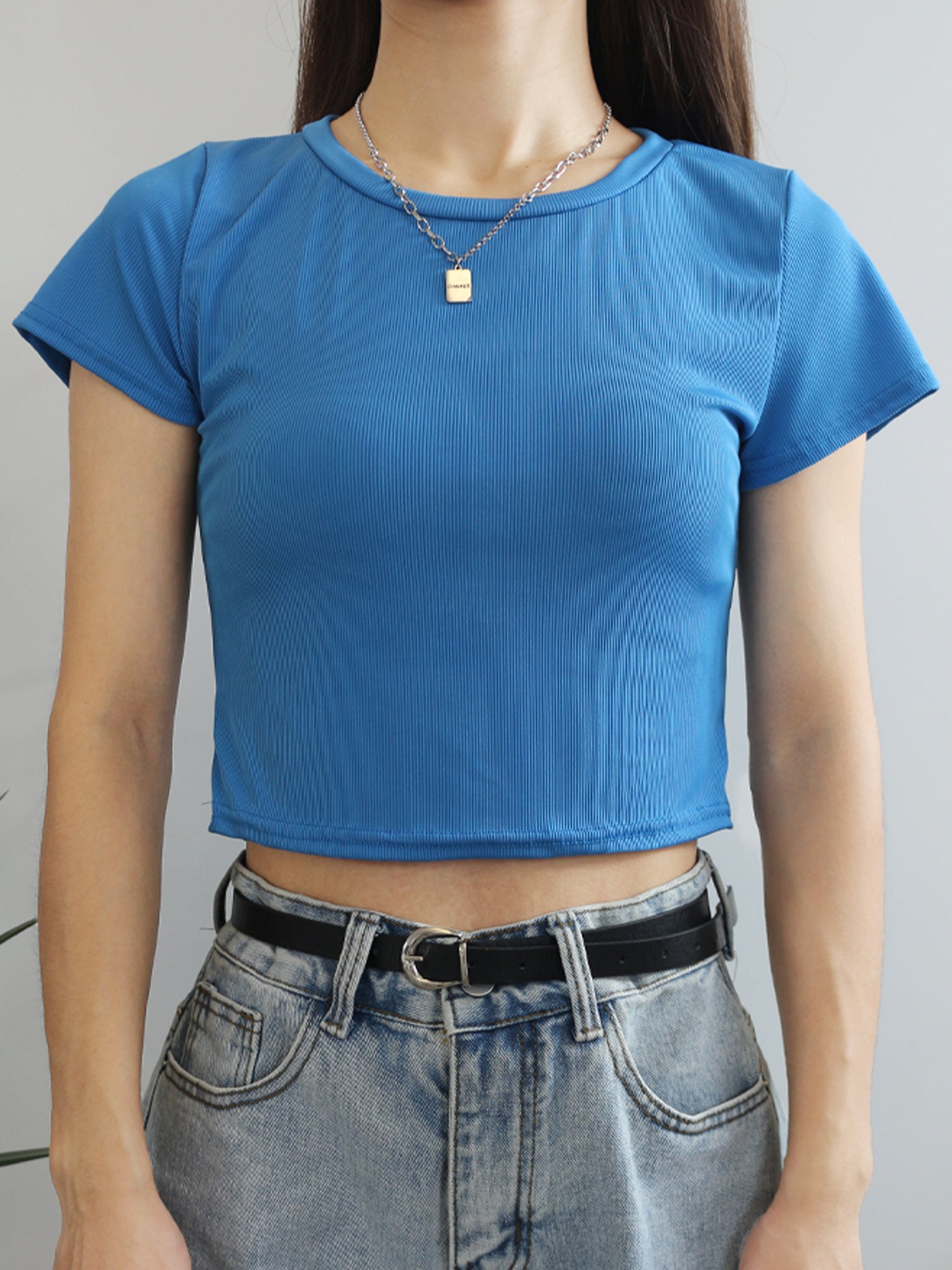 Women's Running Fitness Yoga Cropped T Shirt Short Sleeve Ribbed Top