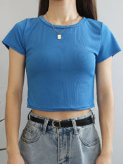 Women's Running Fitness Yoga Cropped T Shirt Short Sleeve Ribbed Top