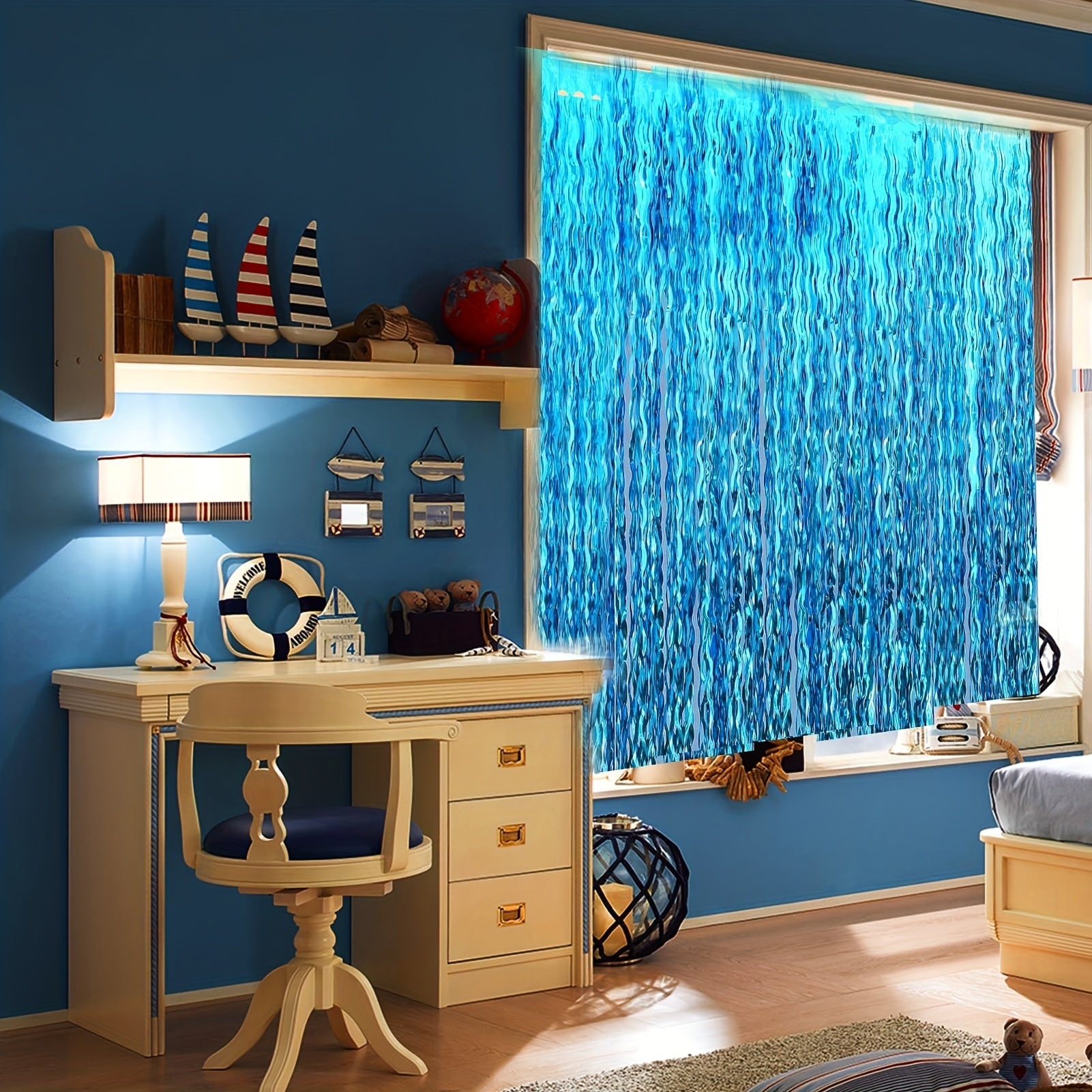 3pcs Wavy Tinsel Fringe Curtain Mermaid Birthday Under The Sea Party Decor