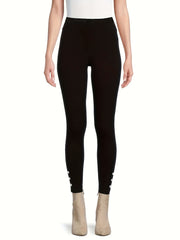 Sports Leggings Women's Plus Solid Button Detail Wide Waistband
