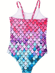 Girls Mermaid Fish Scale Sleeveless Onesie Swimsuit