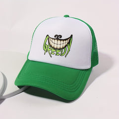 GRINNING Printed Trucker Hat Green Baseball Cap Mesh Breathable Dad Hats