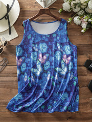 Butterfly Print Tank Top Round Neck Stretch Vest