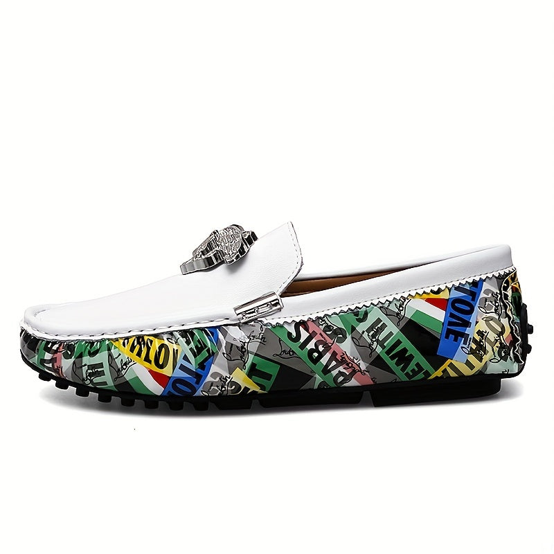 Men's Leather Loafer Slip On Shoes with Metal Decor