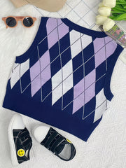 Boys Retro College Style V Neck Knitted Sleeveless Sweater Vest