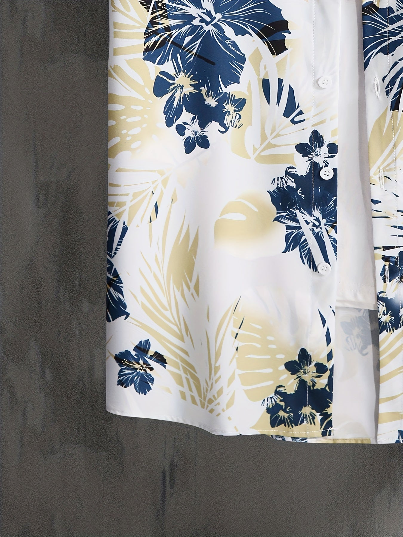 Men's Floral & Leaf Print Camp Collar Hawaiian Shirt