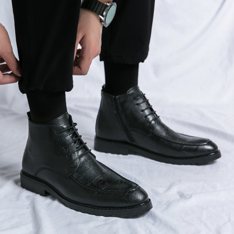 Men's Lace-Up Ankle Boots Zipper Casual Walking Shoes