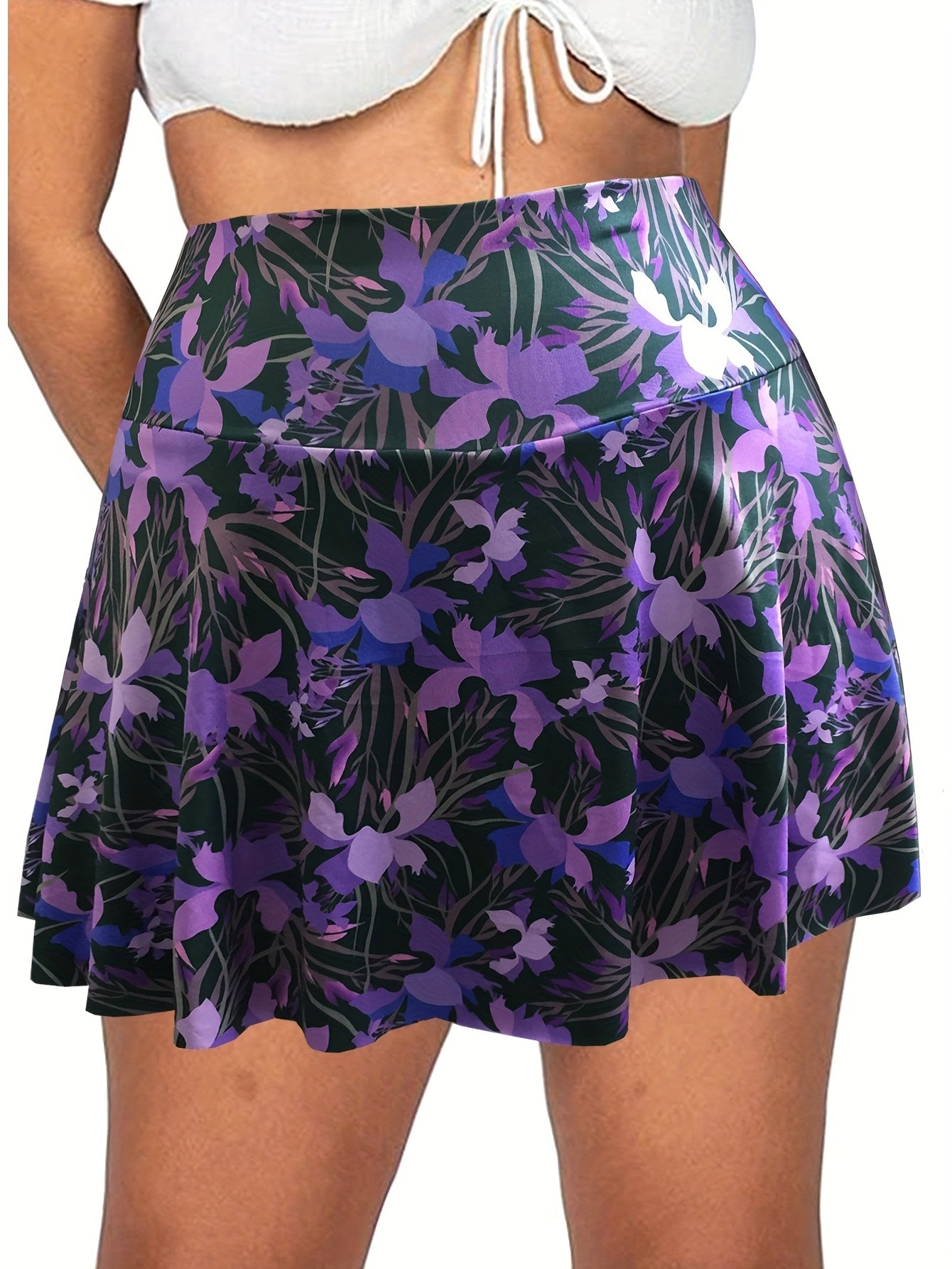 Floral Print High Rise Plus Size Sports Skort