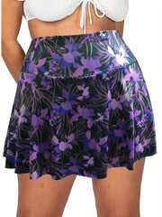 Floral Print High Rise Plus Size Sports Skort