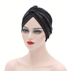 Sequin Turban Cap Solid Head Wrap Elastic Bonnet Beanie Chemo Hats