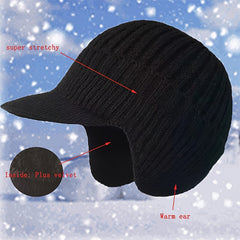 Men's Winter Knit Hat With Earflap Velvet Thickened