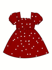 Newborn Princess Party Dress Sweet Heart Print Puff Sleeves Square Neck