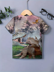 Dino & Lightning 3D Print Boy's Tee Tops Short Sleeve Summer Clothes