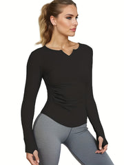 Solid V-Neck Long Sleeve Yoga Top