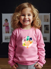 Cartoon Hand And Animals Print Girls Sweatshirt