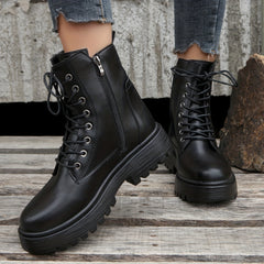 Women's Lace Up Short Boots Side Zipper Solid Casual Shoes