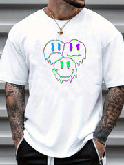 Cartoon Face Print Men's Graphic Crew Neck T shirt Casual Comfy Tees