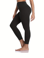 Basic Leggings Women's Plus Solid Soft High Waisted Yoga Fitness Pants