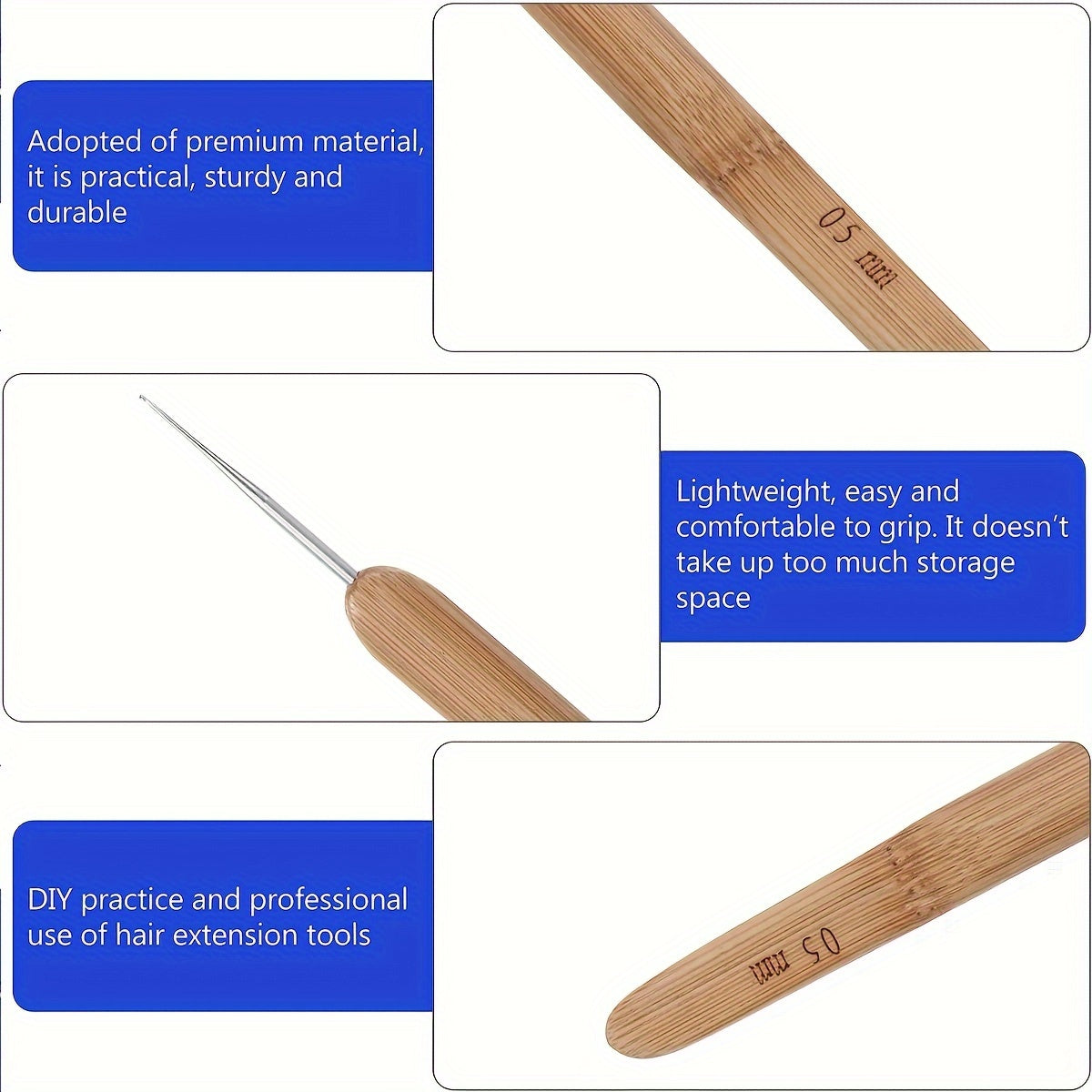 11pcs Ergonomic Crochet Hooks Bamboo Wooden Handle Small Size 0.5-3.0mm