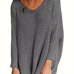 Solid Long Sleeve V Neck Pullover Jumper Top