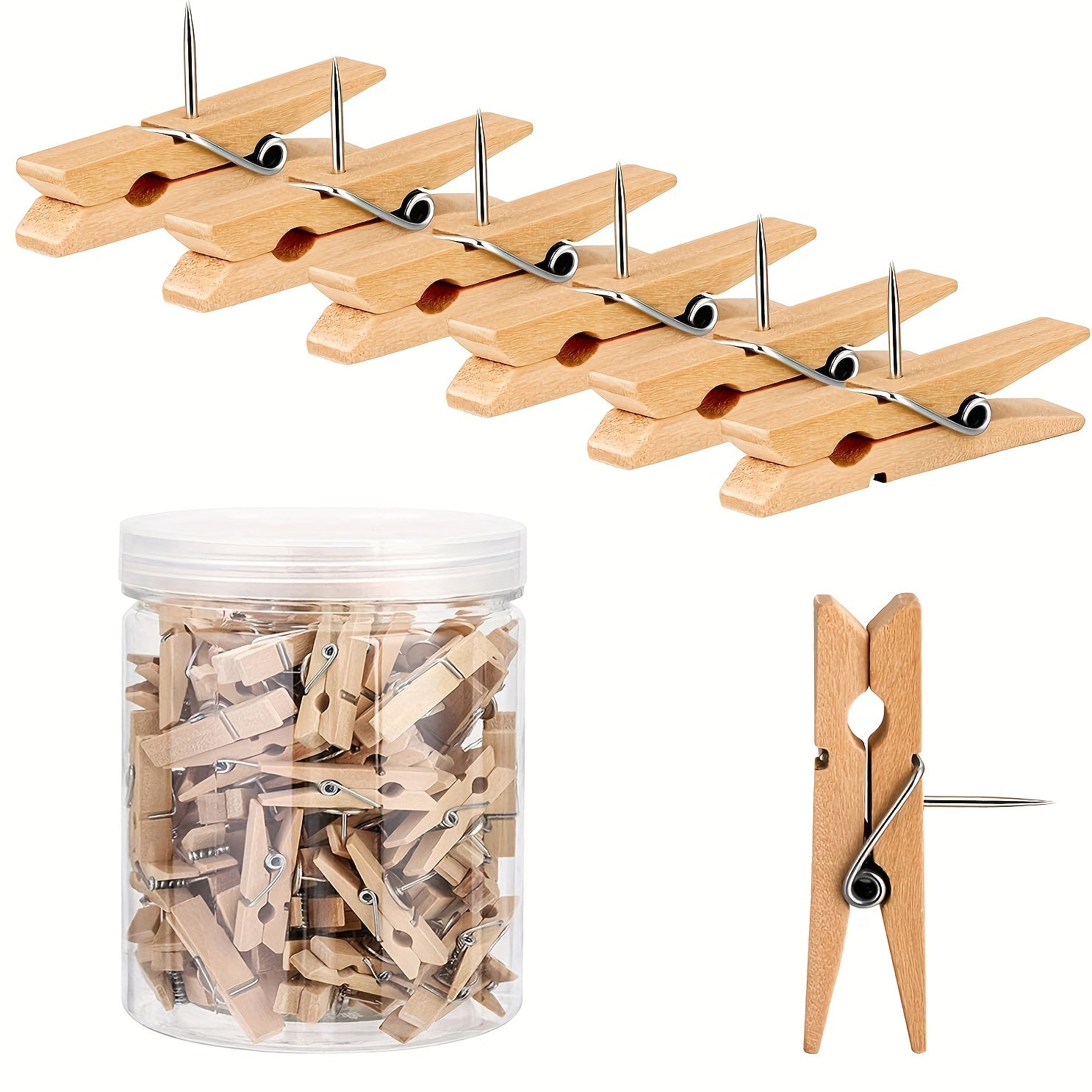30pcs Wooden Clips Push Pins School Supplies Foam Boards Painting Tool