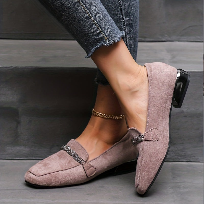 Rhinestone Loafers Square Toe Soft Sole Slip On Low Heels Shoes