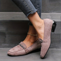 Rhinestone Loafers Square Toe Soft Sole Slip On Low Heels Shoes