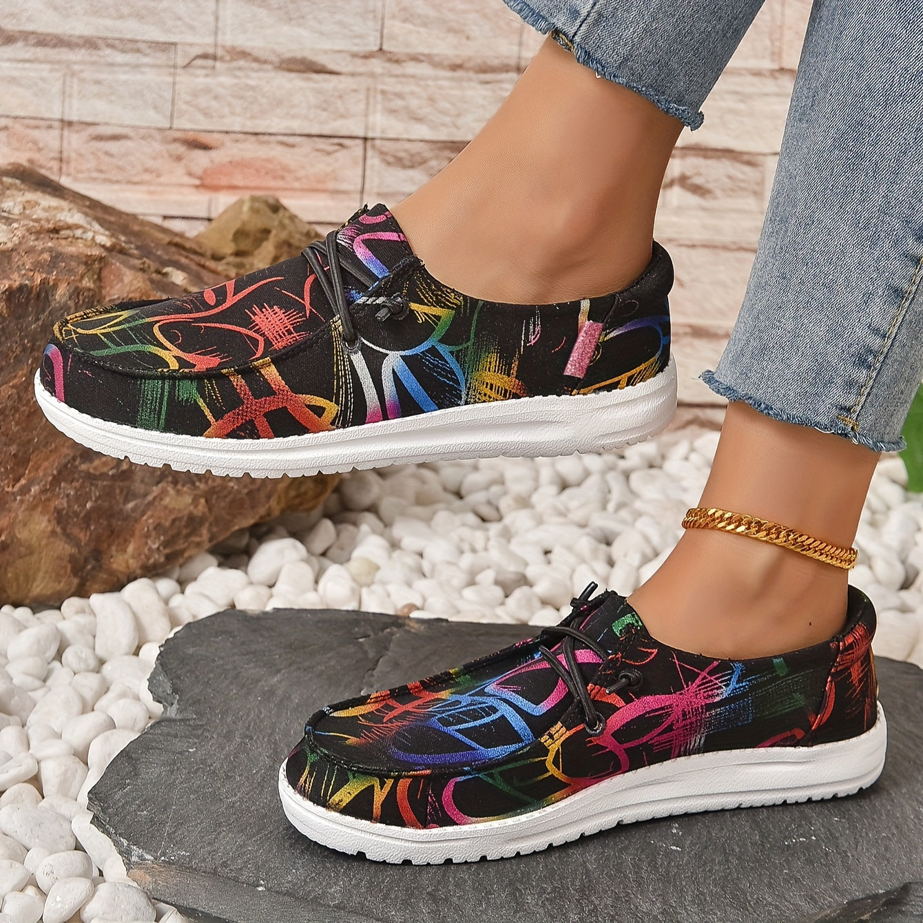 Women's Printed Canvas Slip On Sneakers Casual Walking Shoes