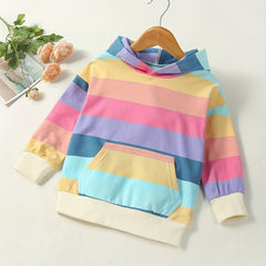 Girls Rainbow Stripes Hoodie Sweatshirt Long Sleeve Hooded Pullovers